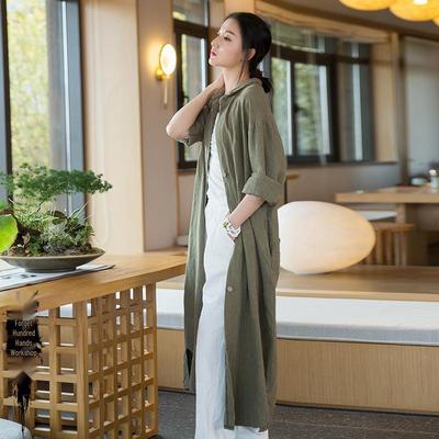 Women's Distressed Ramie Trench Coat: Casual, Slimming, and Elegant Long Cardigan