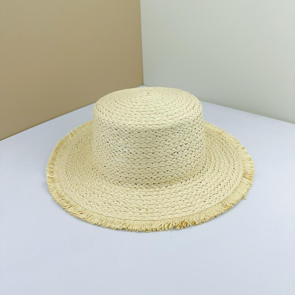 Summer straw hat new rough edge sun hat big eave hat seaside outing beach hat flat top DIY hat