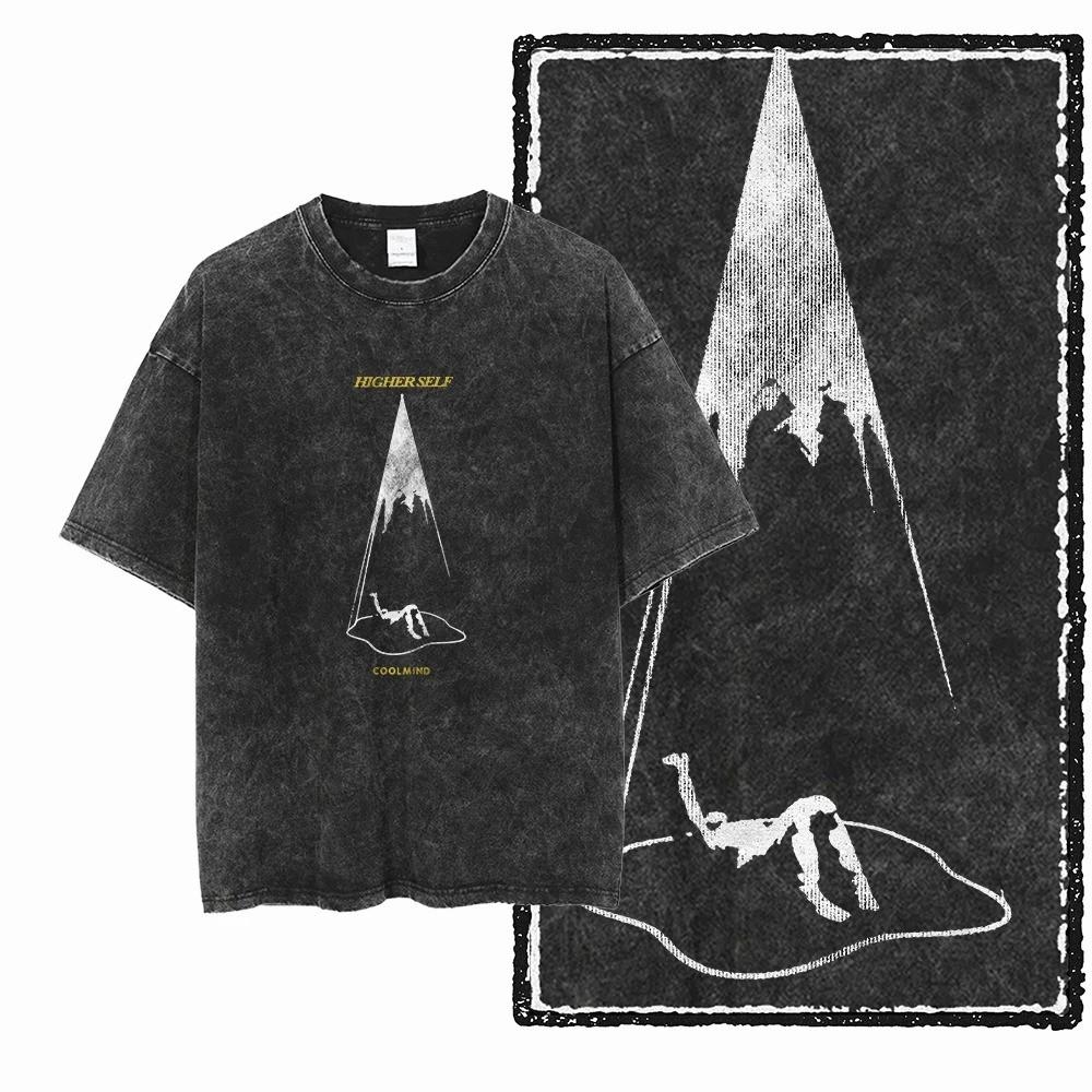 Vintage Washed DROP Surreal Art Oversized TShirt Dark Aesthetic Falling Unisex Graphic Tee Vintage Clothes Women Clothing