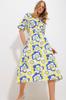Women's Dress New Season Fashion Red Shirt Collar Half Placket Belted Waist Floral Patterned Poplin Dress