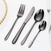 12/16/20/24/32Pcs Black Cutlery Stainless Steel Western Tableware Smooth Handle Fork Spoon Mirror Dinner Set Kitchen Utensils