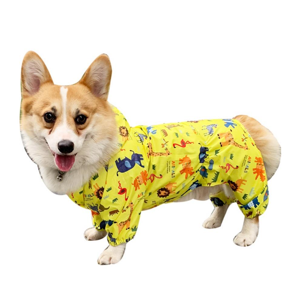 Cute Teddy Corgi Puppy Clothes Printed Pet Raincoat All Inclusive Four Feet