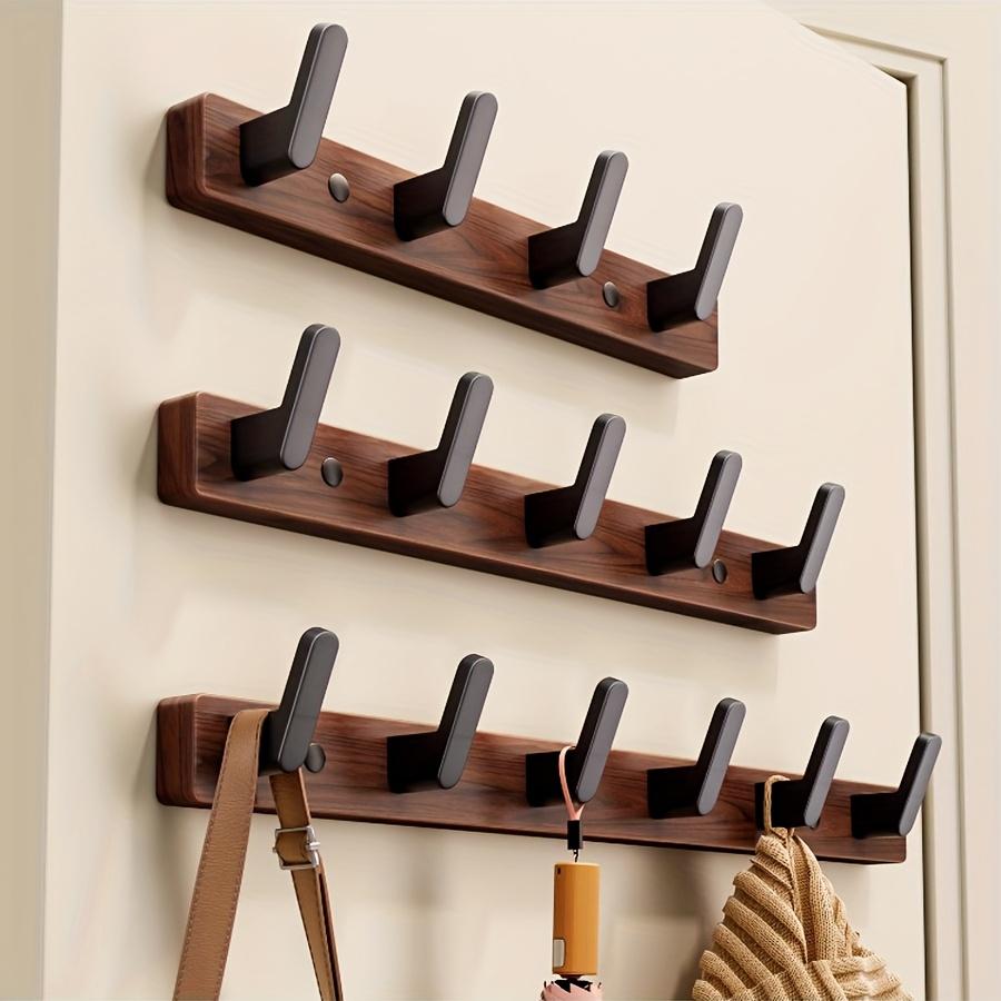 Multi-Purpose 3/4 Hooks Wooden Wall Hook, Walnut Clothes & Hat Hanger for Door, Bathroom & Fitting Room