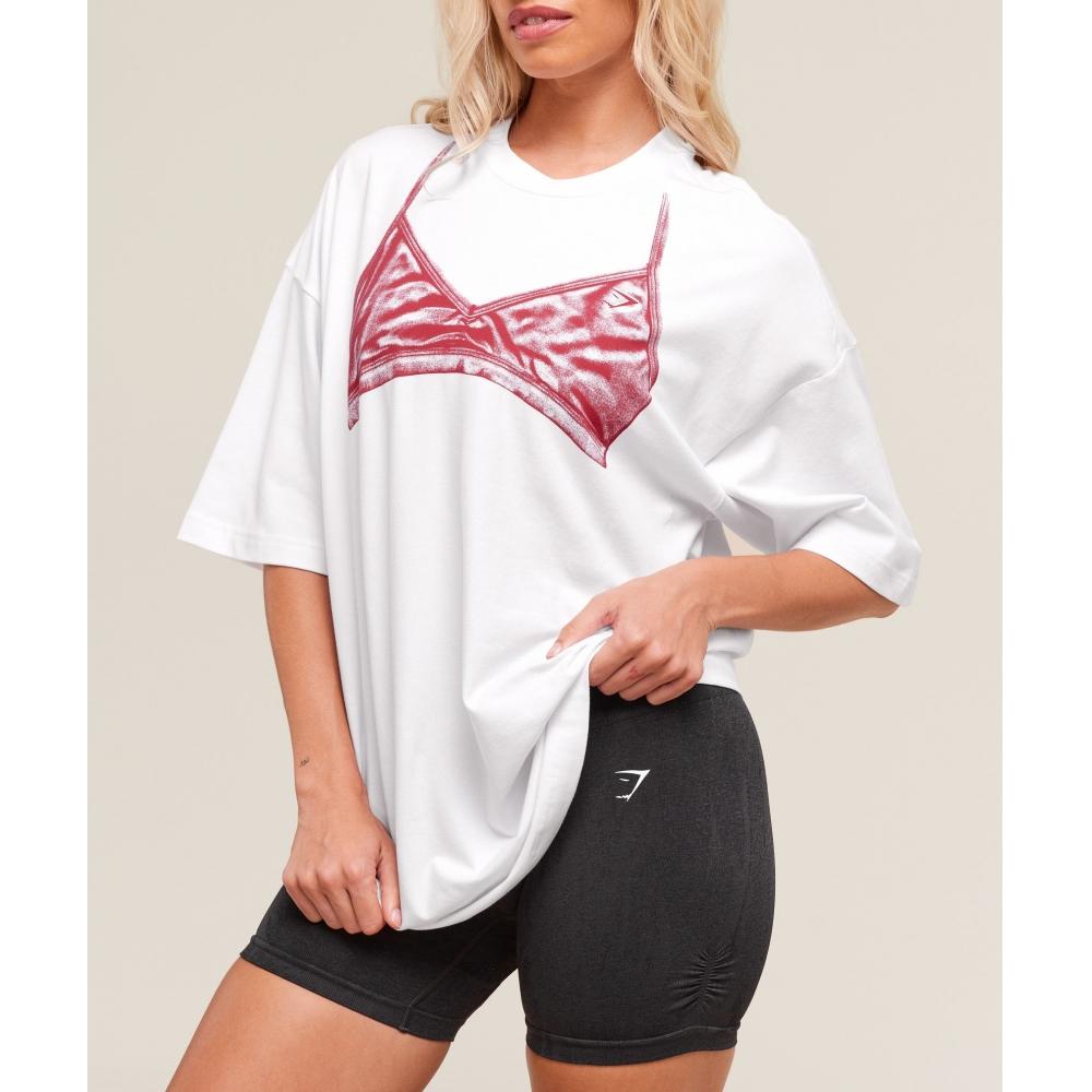 Gymshark Minimal Bra Graphic Oversized T shirT whiTe condiTioning Red B2b3u Wdj5
