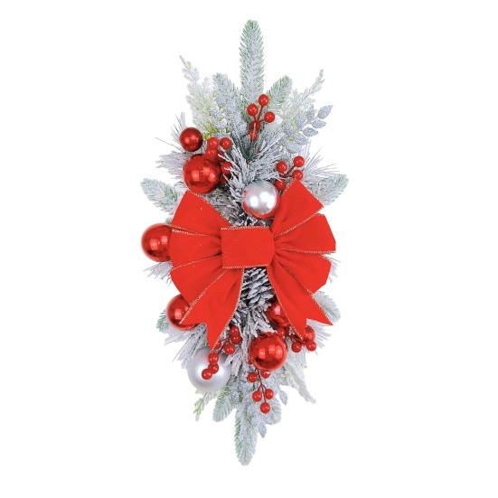 Wieniec bożonarodzeniowy wiszący wisiorek kokarda dekoracyjna świąteczna sztuczna roślina LED Light String świąteczna ściana drzwi dekoracja świąteczna girlanda