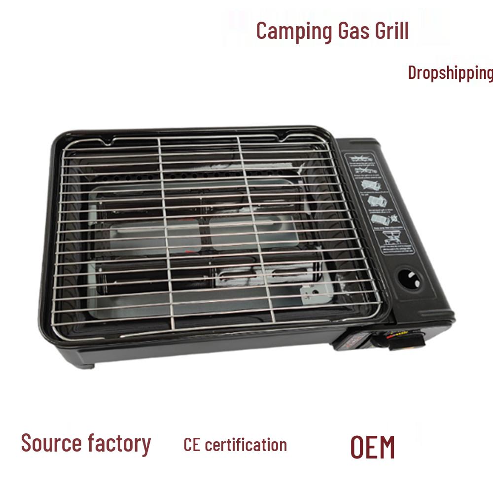 Portable Outdoor Smokeless Gas Grill for Camping and Barbecue with Cassette Gas Stove and Meat Rack