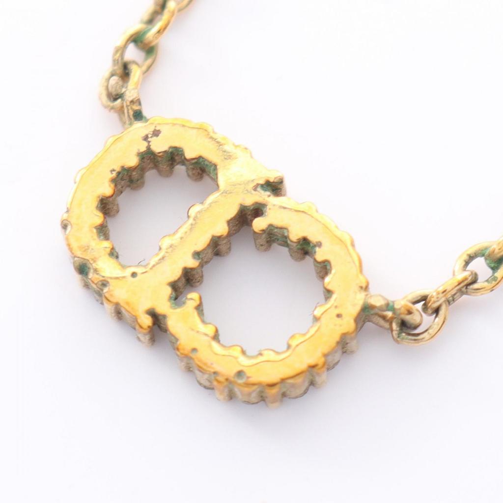 Used Dior CD logo Necklace Gold Plated Rhinestone Gold Clear Used