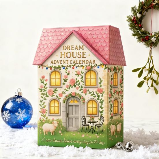 Traumhütte Adventskalender 24-Tage Weihnachts-Countdown-Kalender Fantasy Haus Dekorationen Festliches Geschenk für Kinder Familie Freunde