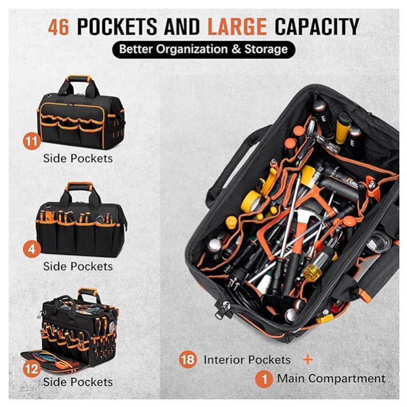 17 Inch Heavy‑Duty Tool Bag, Thick Wear‑Resistant Oxford Cloth Portable Handheld Storage Bag for Electrician Repair Work Tools