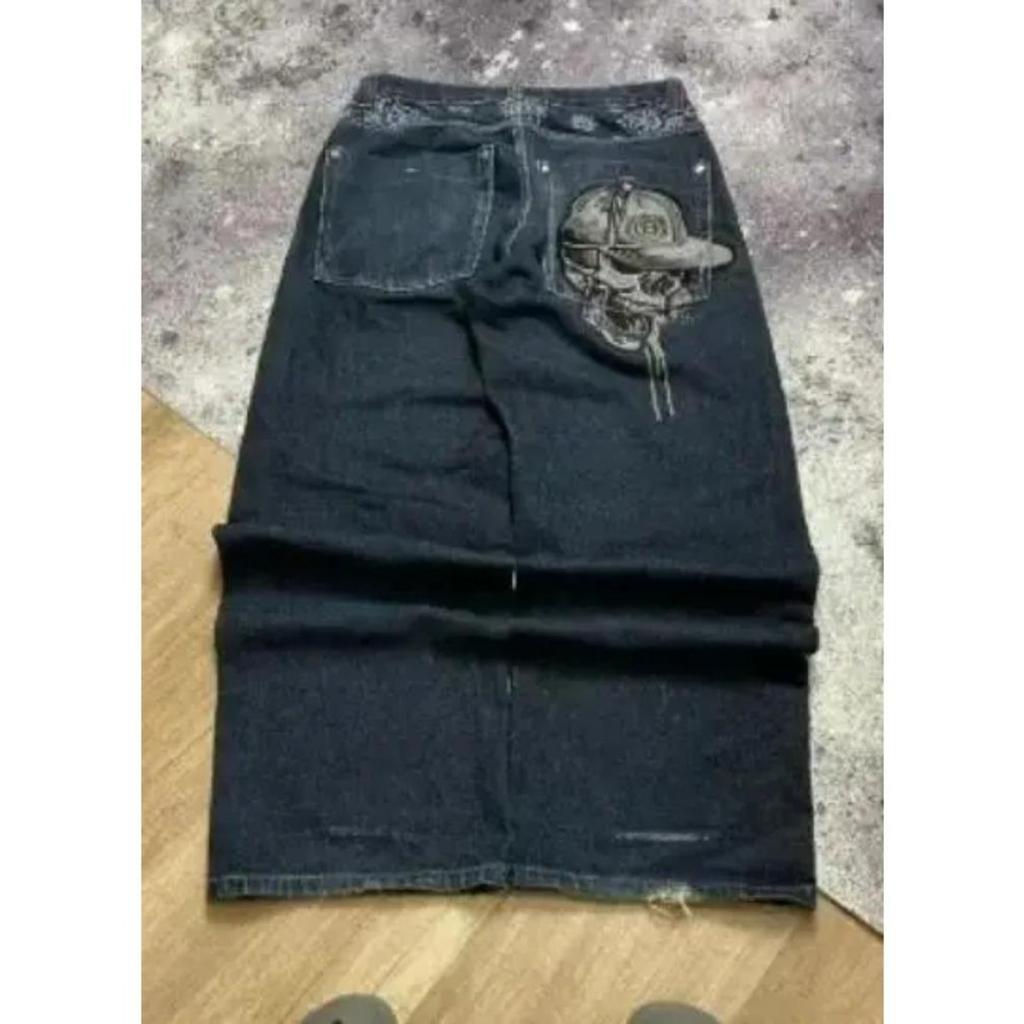 Pantalones vaqueros de pierna ancha estilo gótico estilo retro americano de estilo Y2K con letras bordadas y parches personalizados
