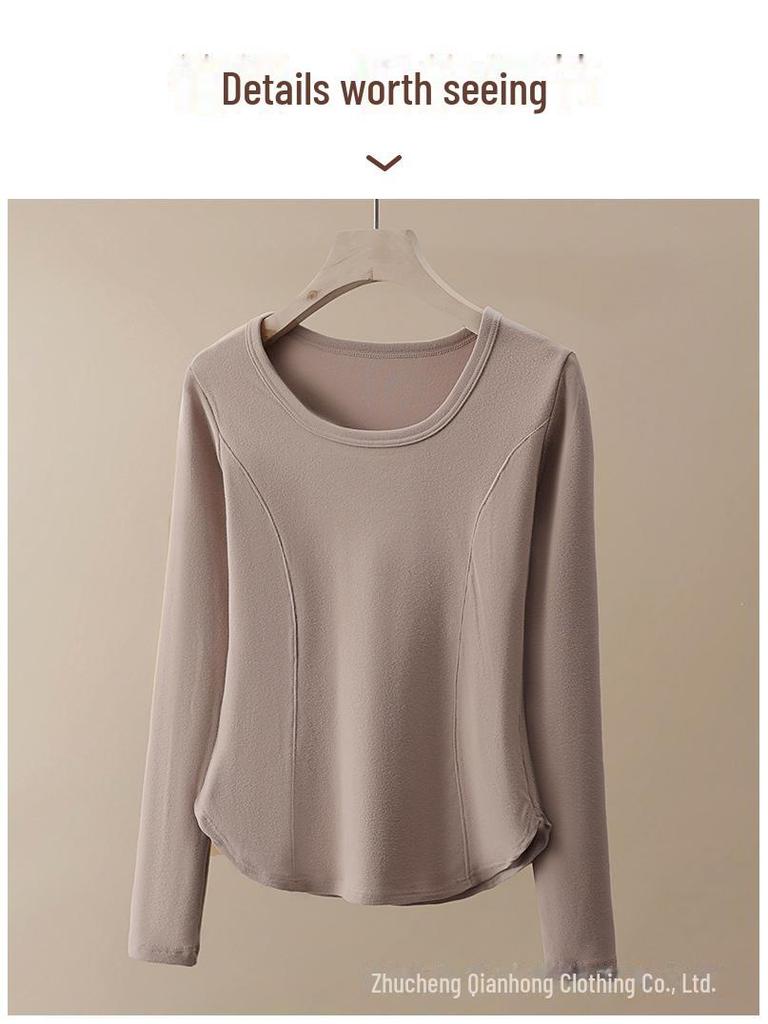 Women's Cationic Thermal Underwear Plus Velvet Long Sleeve Shirt for Fall/Winter