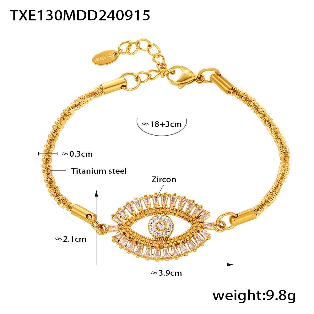 

Набор украшений с цирконом «Глаз дьявола»: Браслет, ожерелье и серьги-пусеты из титановой стали