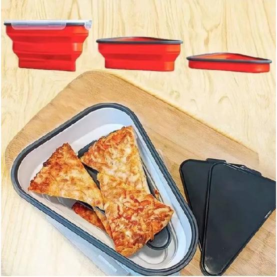 Baby Food Grade Silicone Folding Pizza Box Reusable Triangle Pizza Packing Box Take Away Box Silicone Children Food Storage Box