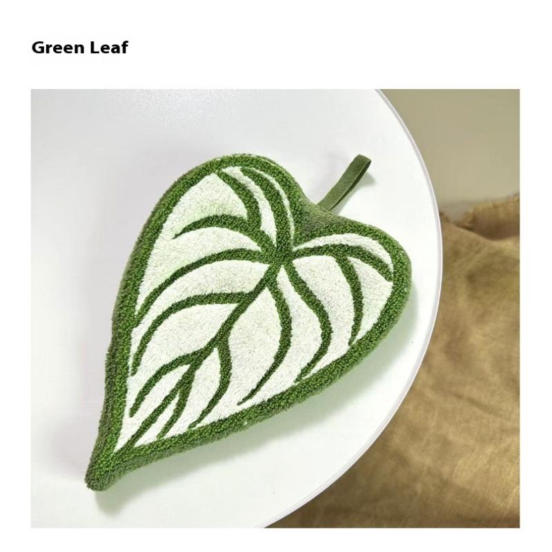 Absorbent Hand Towel Soft Double-Layer, Thickened Leaf Style Hanging Cloth Speed Dry Handkerchief