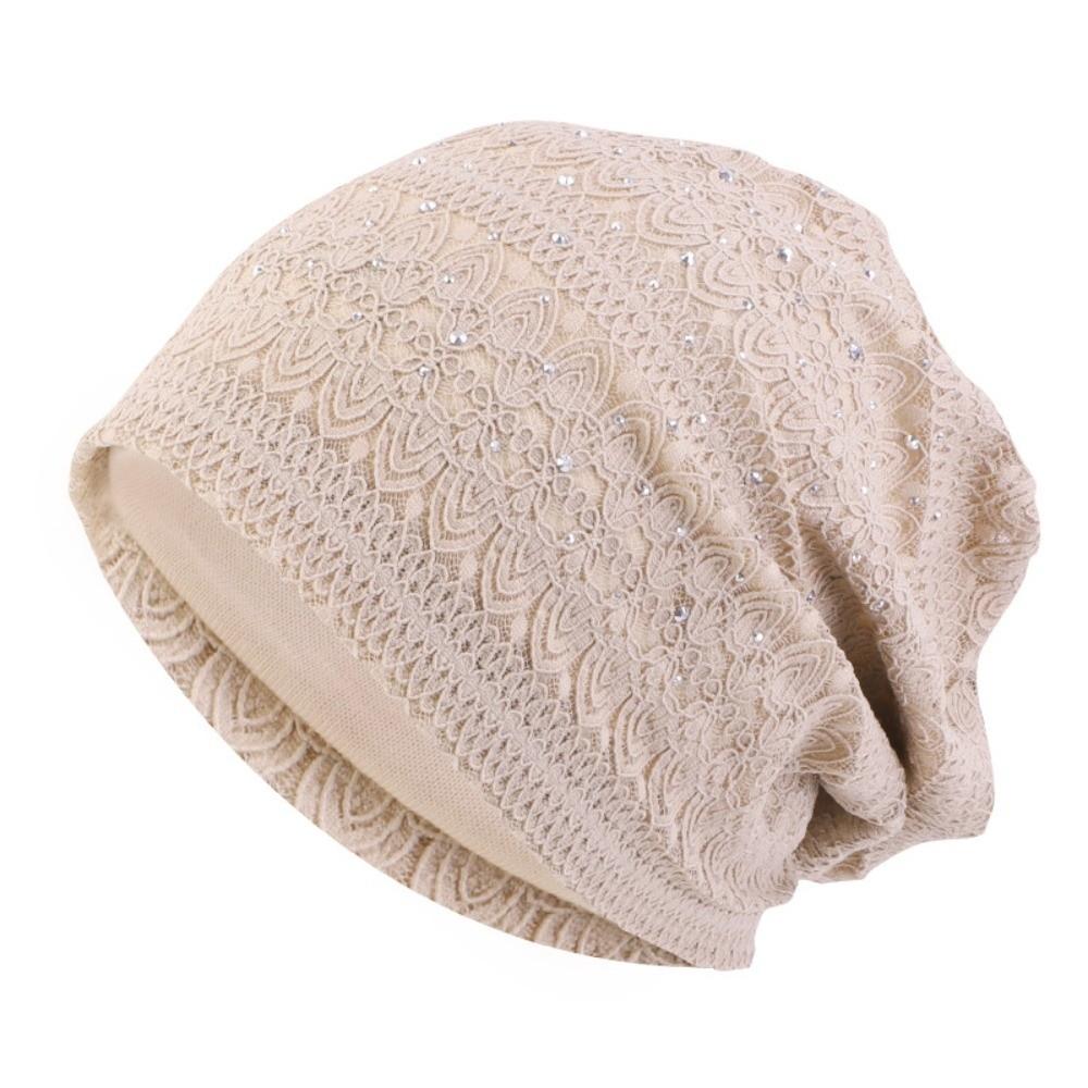 Lace Slouchy Beanie Rhinestone Rhinestone Skull Cap Fashion Stretch Turban  Women