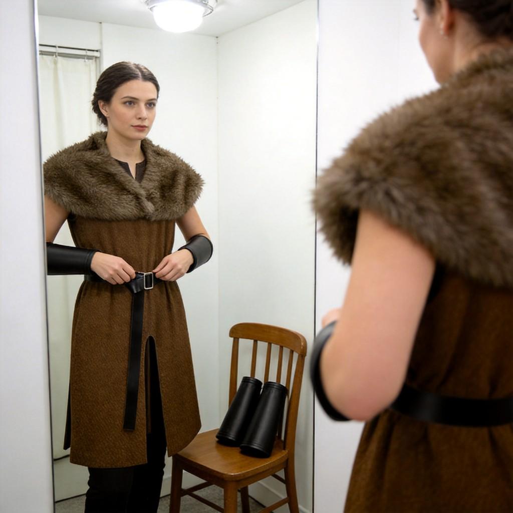 Medieval Knight Costume With Faux Fur Collar For Cosplay And Halloween Role Play