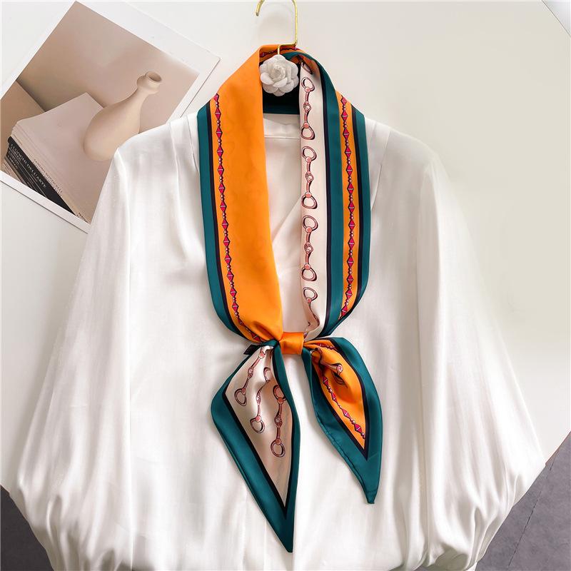 Fashion Double-layer Simulated Silk Women's Headscarf, Spring and Autumn Thin Streamer Bevel Scarf Temperament Small Silk Scarf Decorative Scarf Thin
