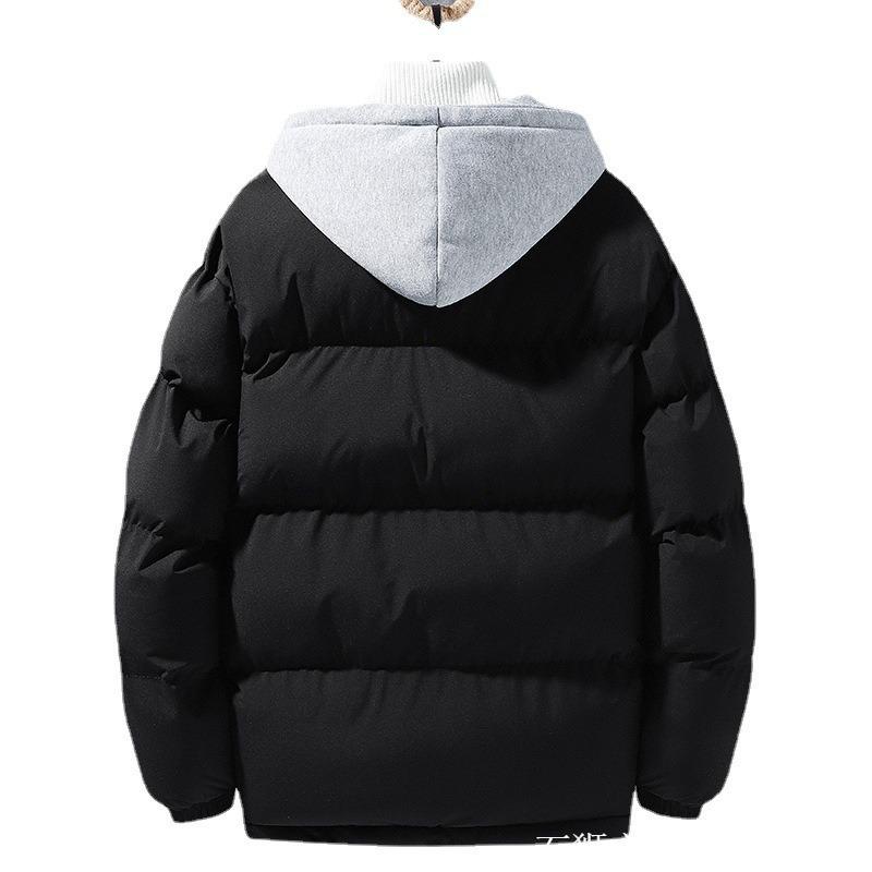 Fake two-piece cotton-padded coat for men's winter new thickened hooded couple velvet cotton-padded jacket trendy bread jacket for men