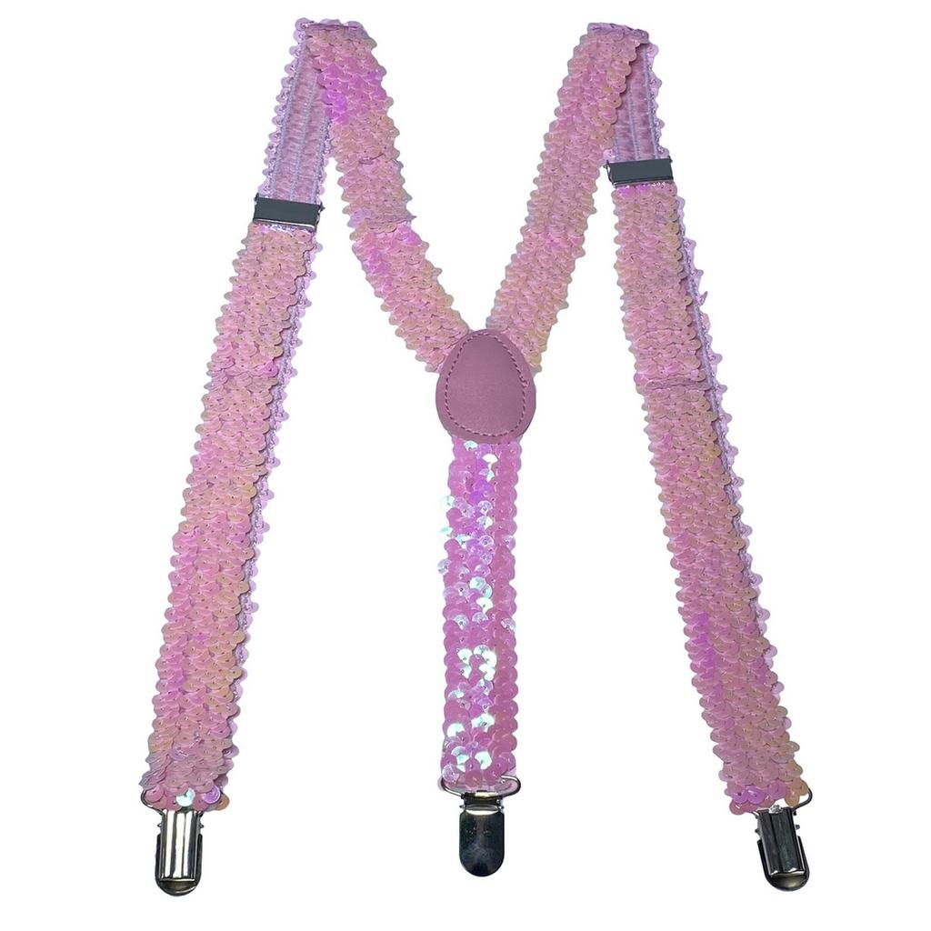 Unisex Sequin Y Back Suspenders 3 Clips Adjustable Elastic Braces