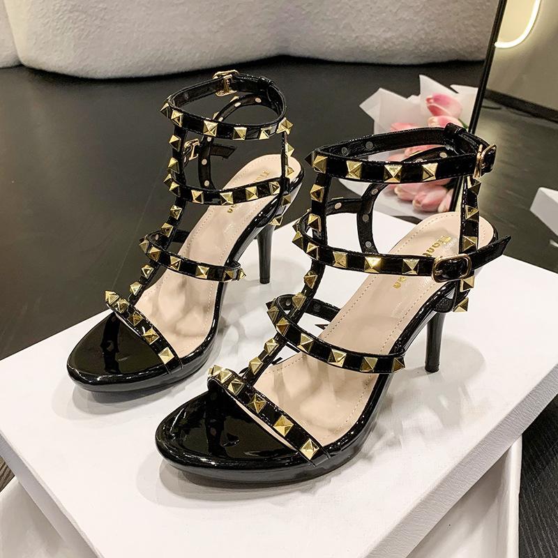 

Туфли на низком ходу из вискозы, толстый каблук, заостренный носок, однотонные, сексуальные сандалии на перекрестных ремешках, модные, на высоком каблуке, женские 40 чёрный