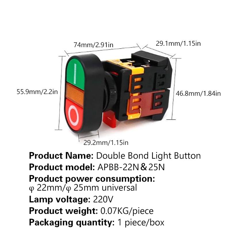 22Mm/25Mm/30Mm Apbb-22/As22/Ppbb-30 On/Off Start Stop Push Button Switch 10A/660V Self-Reset/Momentary Light Switch