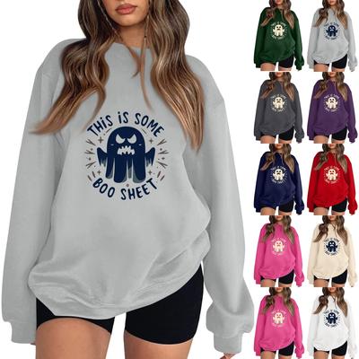 Women's Fashion Casual Halloween Print Long Sleeve Solid Color Hoodie