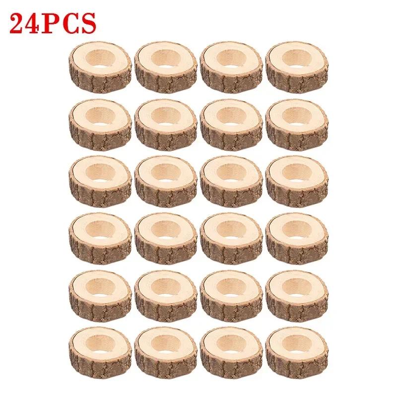 6PCS/Suit Creative Wooden Napkin Rings Party Table Wedding Supplies Decoration Rustic Vintage Bark Stump Craft Ornament