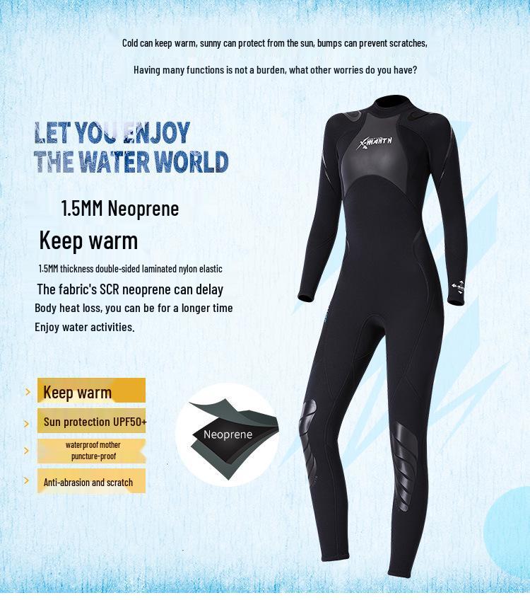 Unisex Langarm-Neoprenanzug 1,5 mm für Wärme und Sonnenschutz – Ideal zum Surfen und Schnorcheln
