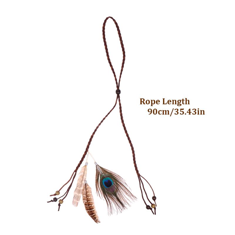 Retro Boho Peacock Feather Braided Rope Headband Hairband Women Headgear Feather Headdress Indian Headwear Hair Accessories Gift