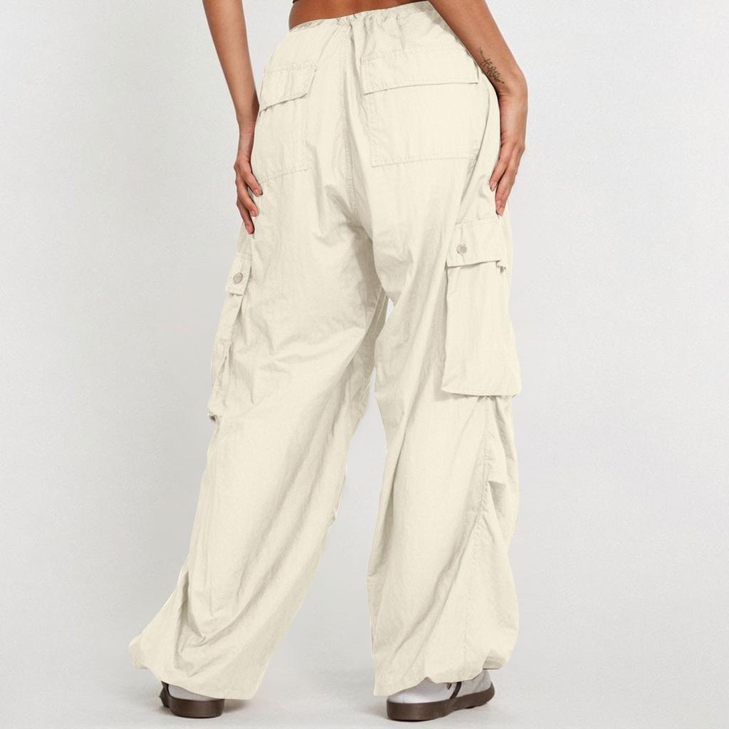 Damen Kordelzug Lässige Hose Niedrige Taille Lockerer Schnitt Cargo-Hose Weiter Bein Jogginghose mit Taschen für Outdoor und Tägliches Tragen