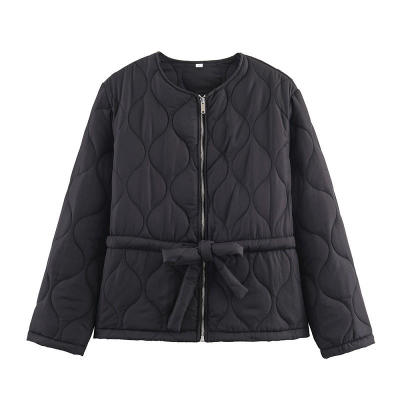 Womens Warm Puffer Coat With Zipper Loose Fit Long Sleeve Quilted Cotton Jacket Winter