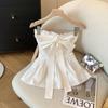 Sweet White Bow Tie-Up Bandeau Tank Top with French Ruffles