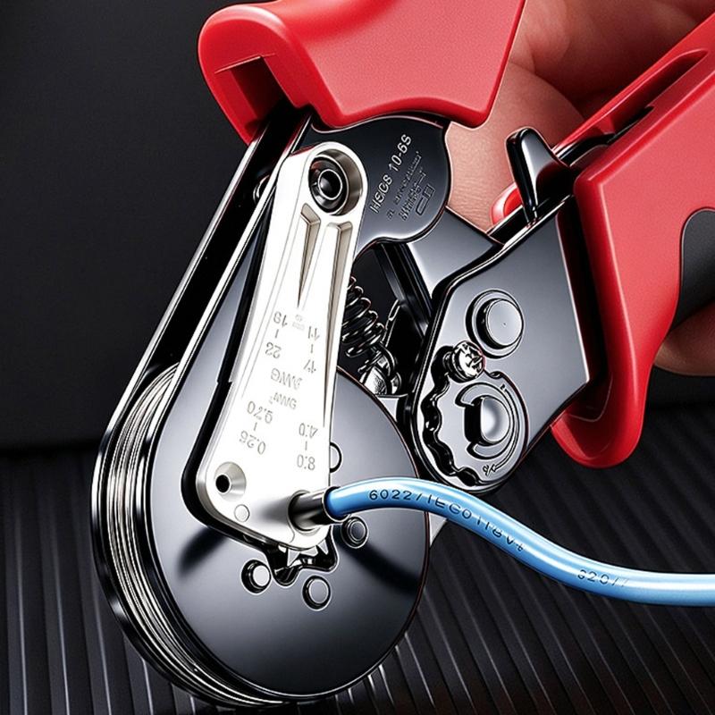 Manual Ferrule Crimping Pliers with Ratcheting Action, Guide Block, and Grip Shell for Wiring Repair and Install Work