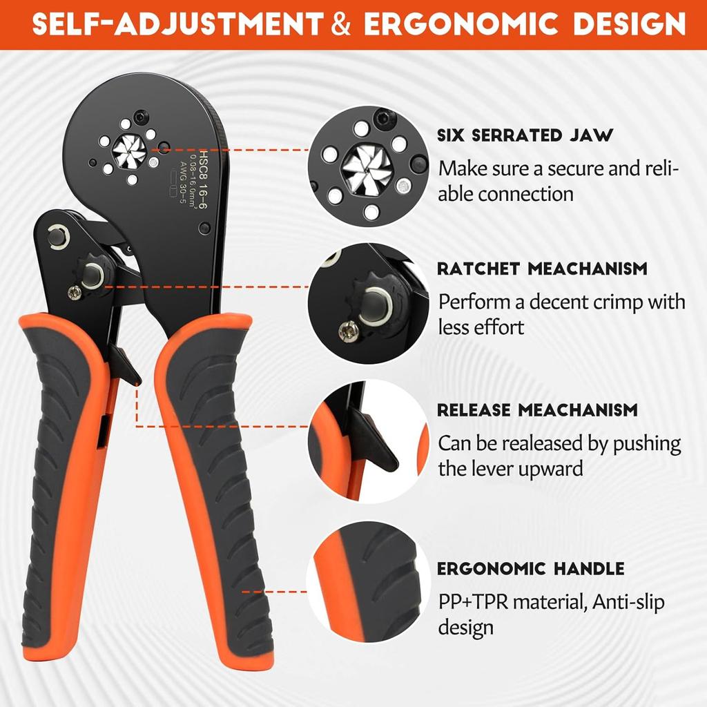 2200PCS Ferrule Crimping Tool Kit –Amliber AWG30-5 Self-Adjusting Wire Ferrule Crimper with Wire Ferrules Connectors for Electrical Work,