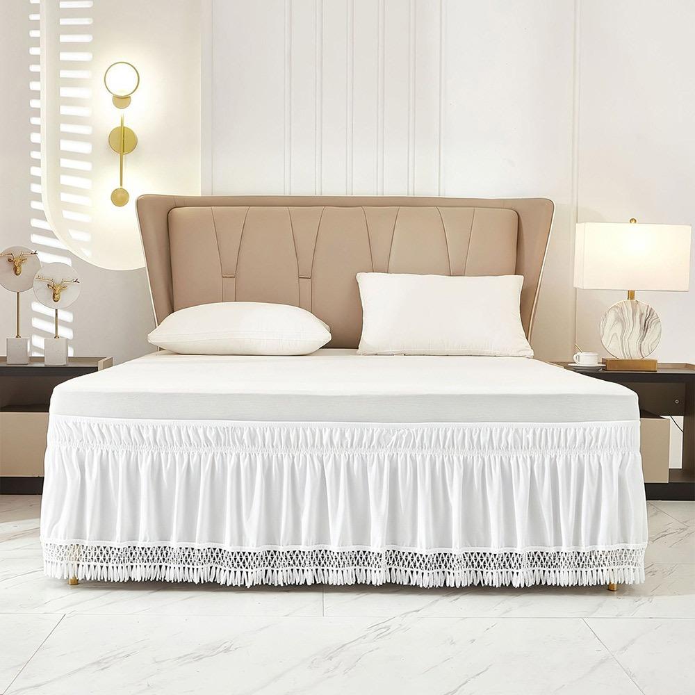 Wrinkle Resistant Tassel Bed Skirt Solid Color Bed Ruffles Wrap  Bedding Accessory