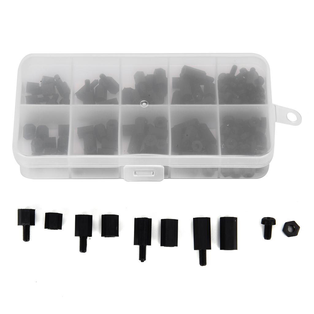 180Pcs Screw Nut Kit Black Nylon M3 Hex Single Double Pass Standoff Assortment Set Fasteners