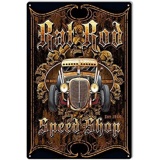 Vintage Pinup Girl Hot Street Rods Garage Full Service Route  Auto Mechanics Metal Tin Sign for Rural Wall Decor  Retro Poster P