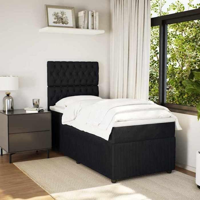 Maison Exclusive - Slatted Bed Base with Mattress Black 90x200 Cm Velvet