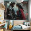 2D Dark Fantasy Knight and Lady Love Tapestry Medieval Gothic Art Wall Decor Cloth for Home & Bedroom