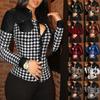 Women's Loose V-Neck PU Leather Buttoned Shirt with Pocket