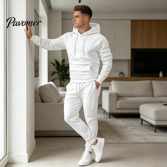 Comfortable Men Sportswear Hoodie Pants Two Piece Set for Men, Sports Hooded Sweatshirt Mens Athletic Tracksuit & Drawstring Sweatpants, Fall