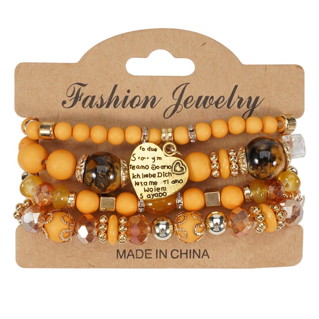 4pcs/set Boho Crystal Beads Chain Bracelet For Women Vintage Heart Elastic Bangle Female Party Jewelry Accessories