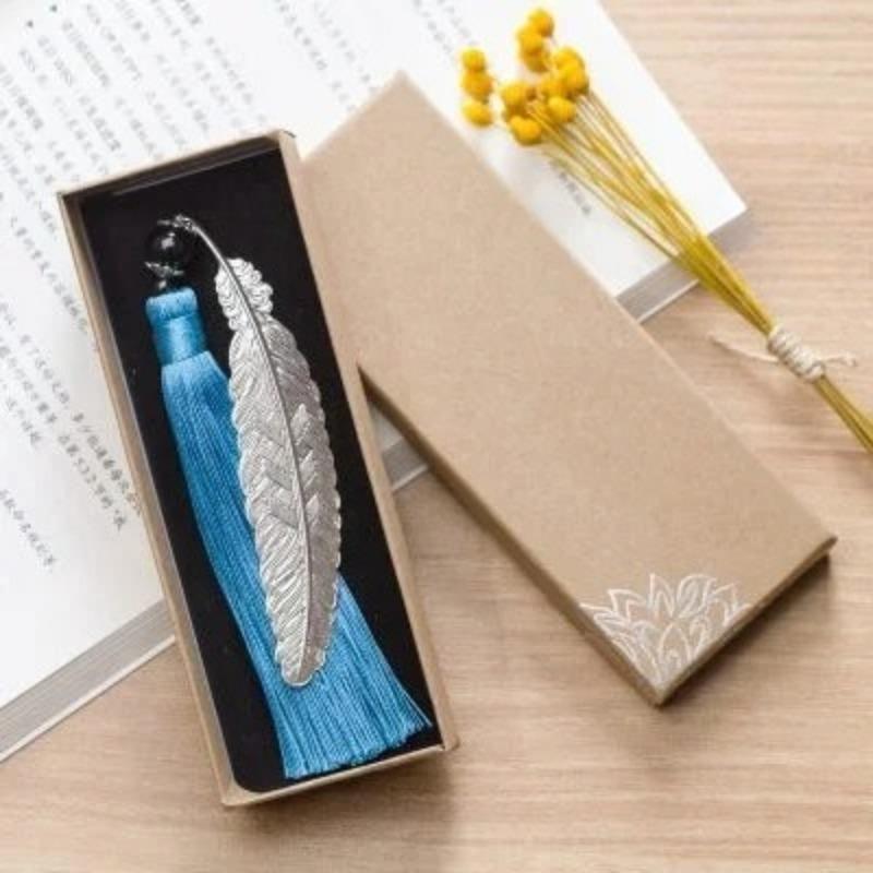 Fashion Classical Chinese Style Silver Metal Leaf Feather Tassel Bookmark Document Book Mark Label Christmas Gifts