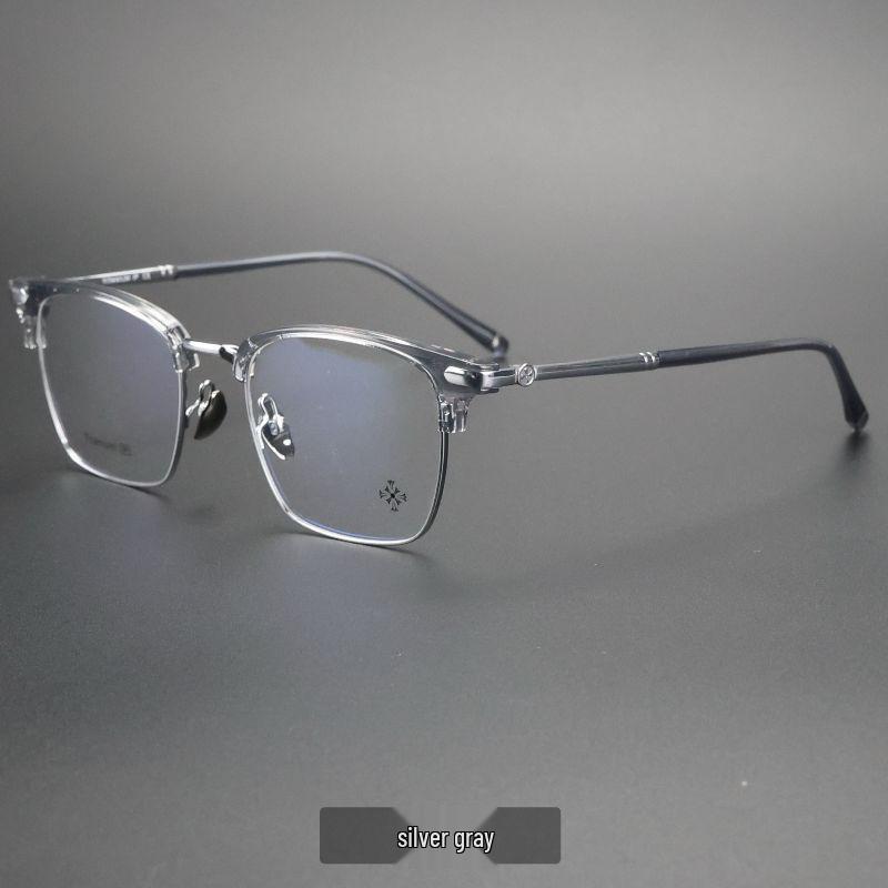 Men's PUNK Retro Titanium Eyebrow Half-Rim Glasses Frame, Large-Face Fit