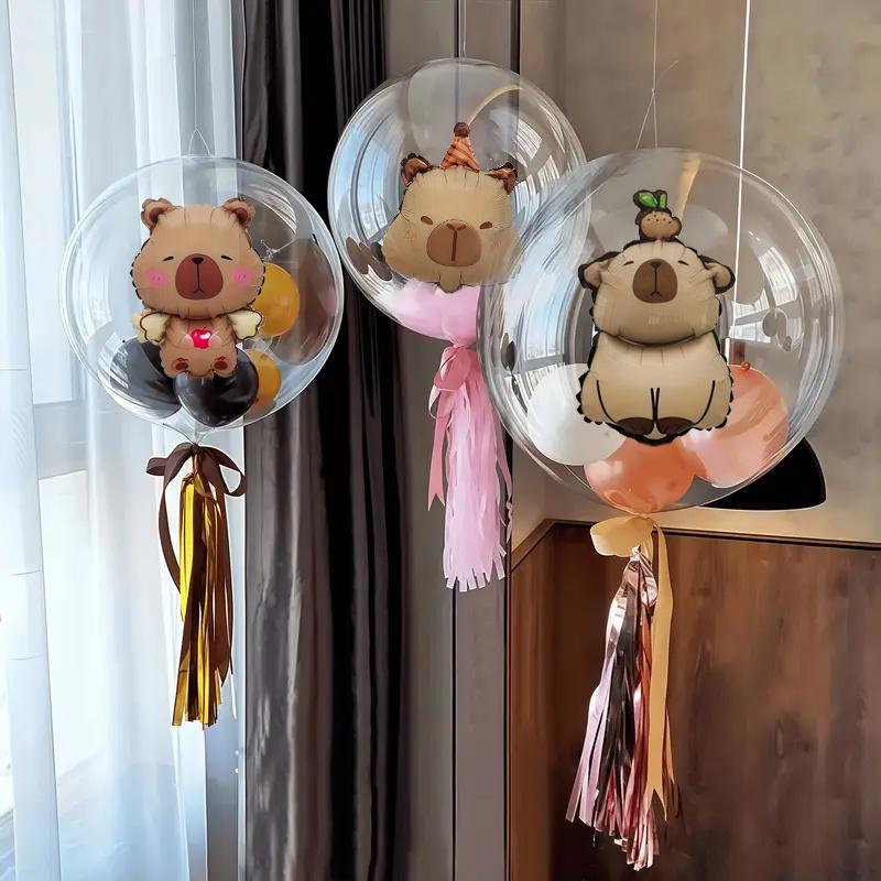 10pcs 24-Inch Transparent Bobo Ball and 16-Inch Mini Capybara Foil Balloon Set Birthday Wedding Party Decoration Photo Balloons