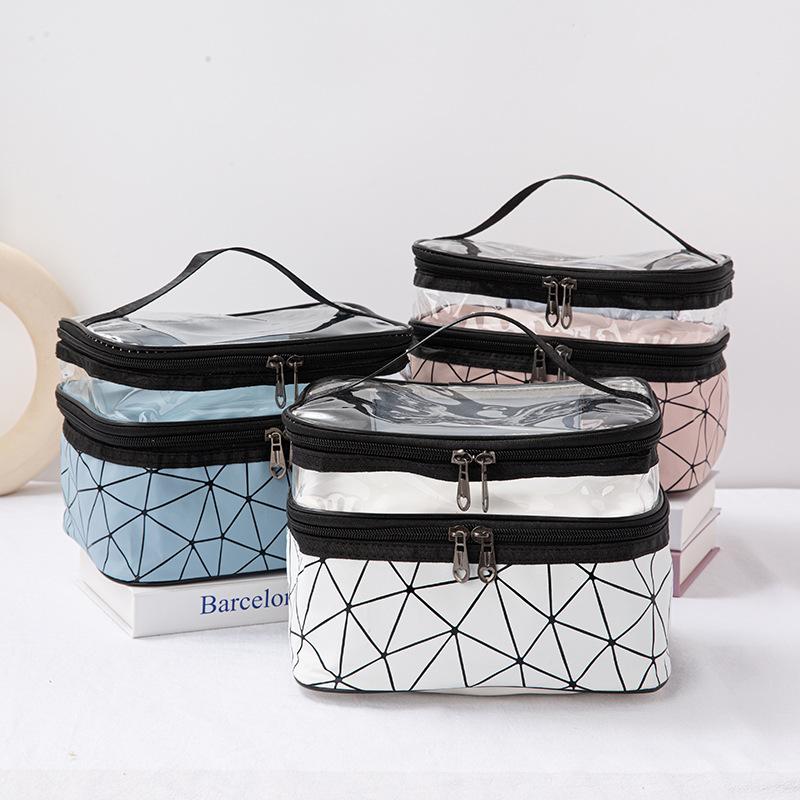 Double-layer Portable Large Capacity Makeup Bag Handheld Travel Waterproof Toiletry Bag Portable Cosmetics Storage Pouch