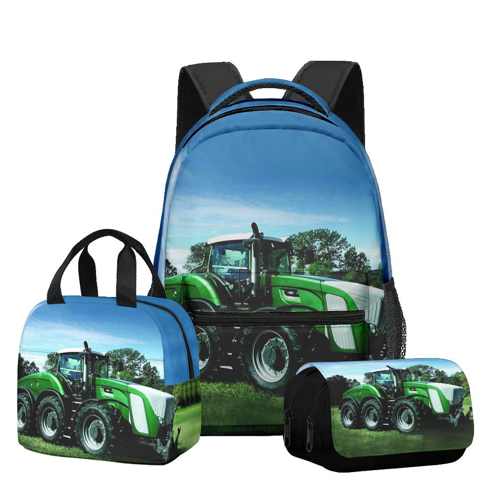 Classic Novelty Cool Tractor pattern 3D Printed 3pcs/Set Student School Bags Laptop Daypack Backpack Lunch bag Pencil Case