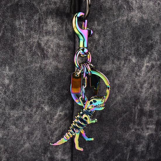Keychain Pendant Dinosaur T-Rex Skeleton Metallic Luster Bag Charm Alloy Triple Reinforced Lobster Clasp Key Ring