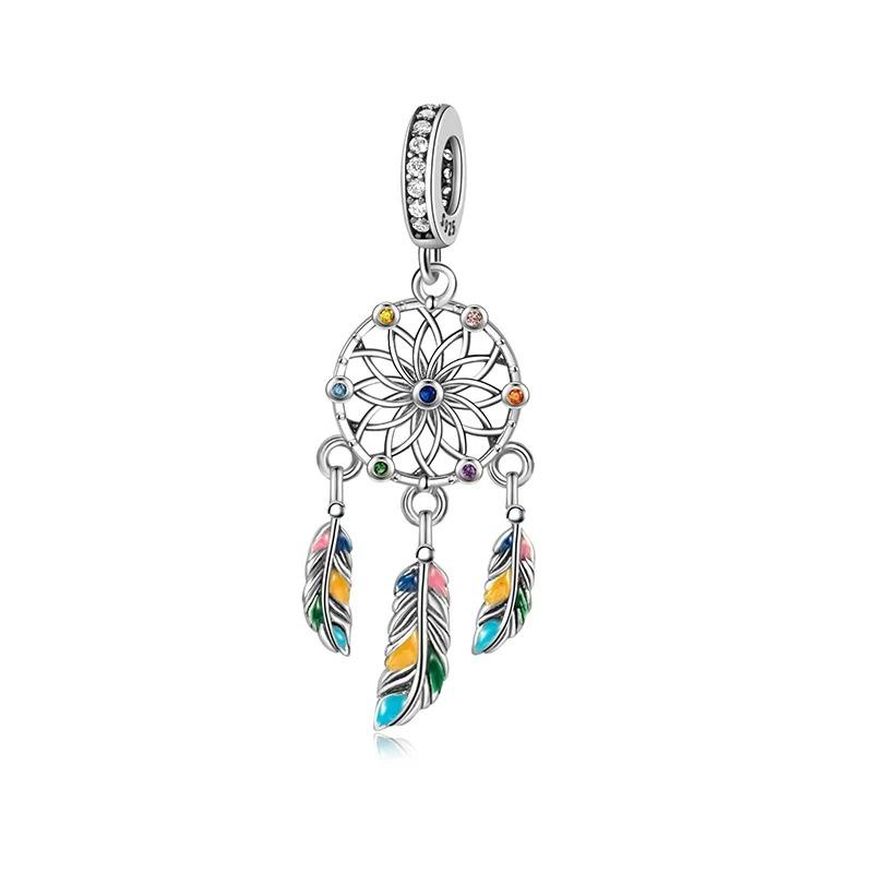 925 Silver Feather Charms Beads Dreamcatcher Lucky Pendants for DIY Bracelets Necklace Women Jewelry Gifts