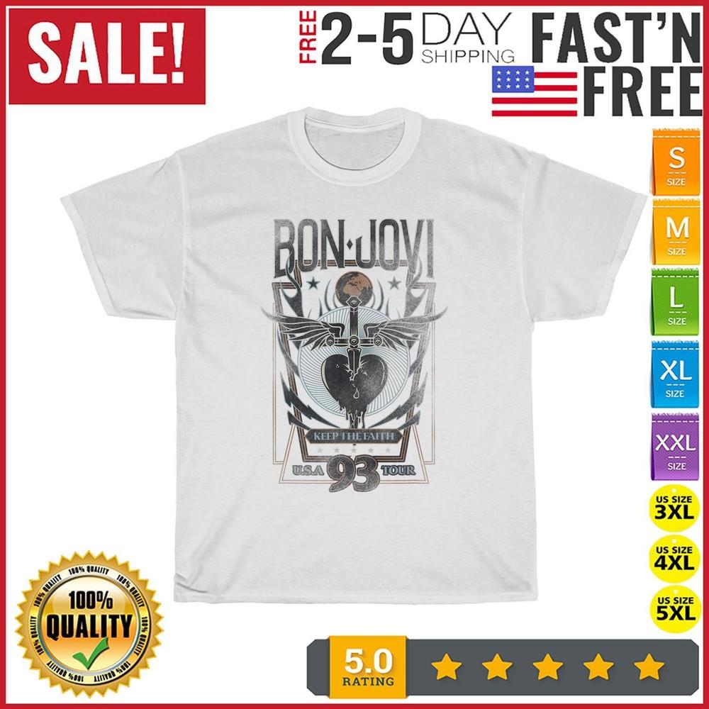 

Bon Jovi Keep the Faith Vintage T Shirt Men Fashion 2023 Women T Shirt Short NEW L